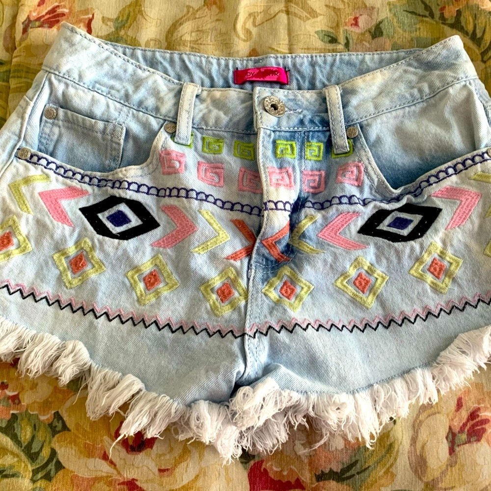 Body Central Aztec Denim Jean Shorts